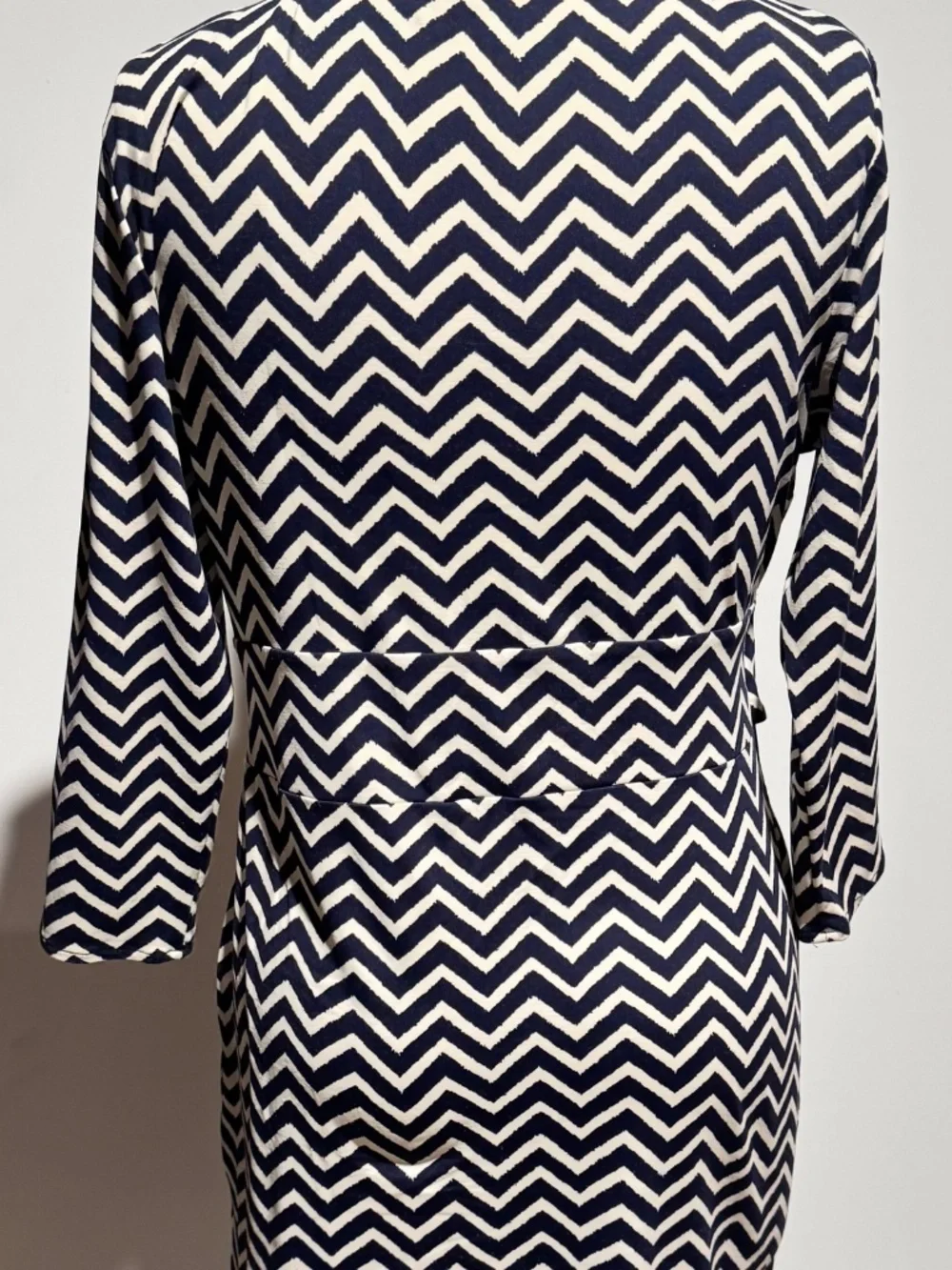 Talbots Navy/White Chevron V-Neck Wrap Dress 3/4|Size L